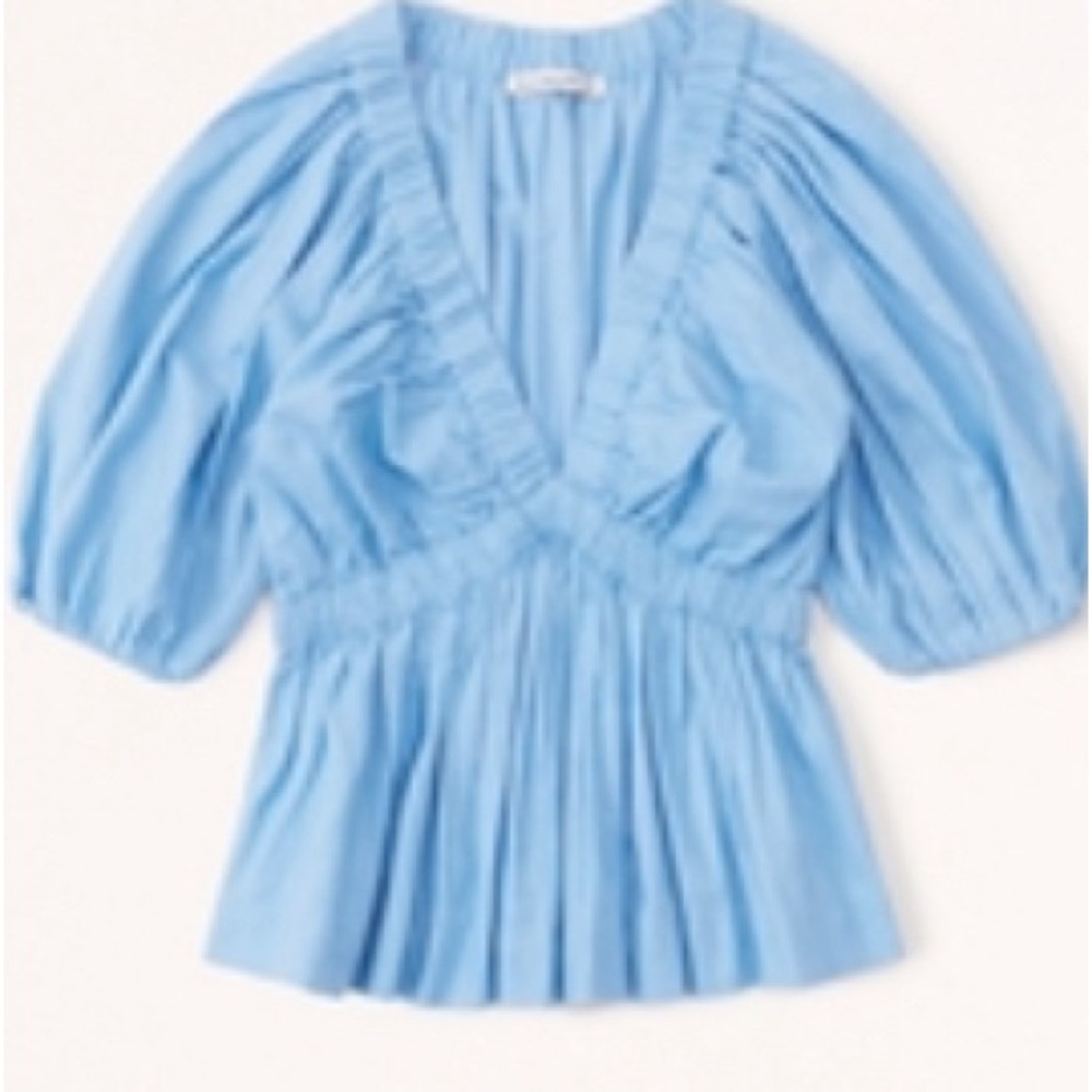 Blue Abercrombie & Fitch Linen Puff Sleeve Blouse.